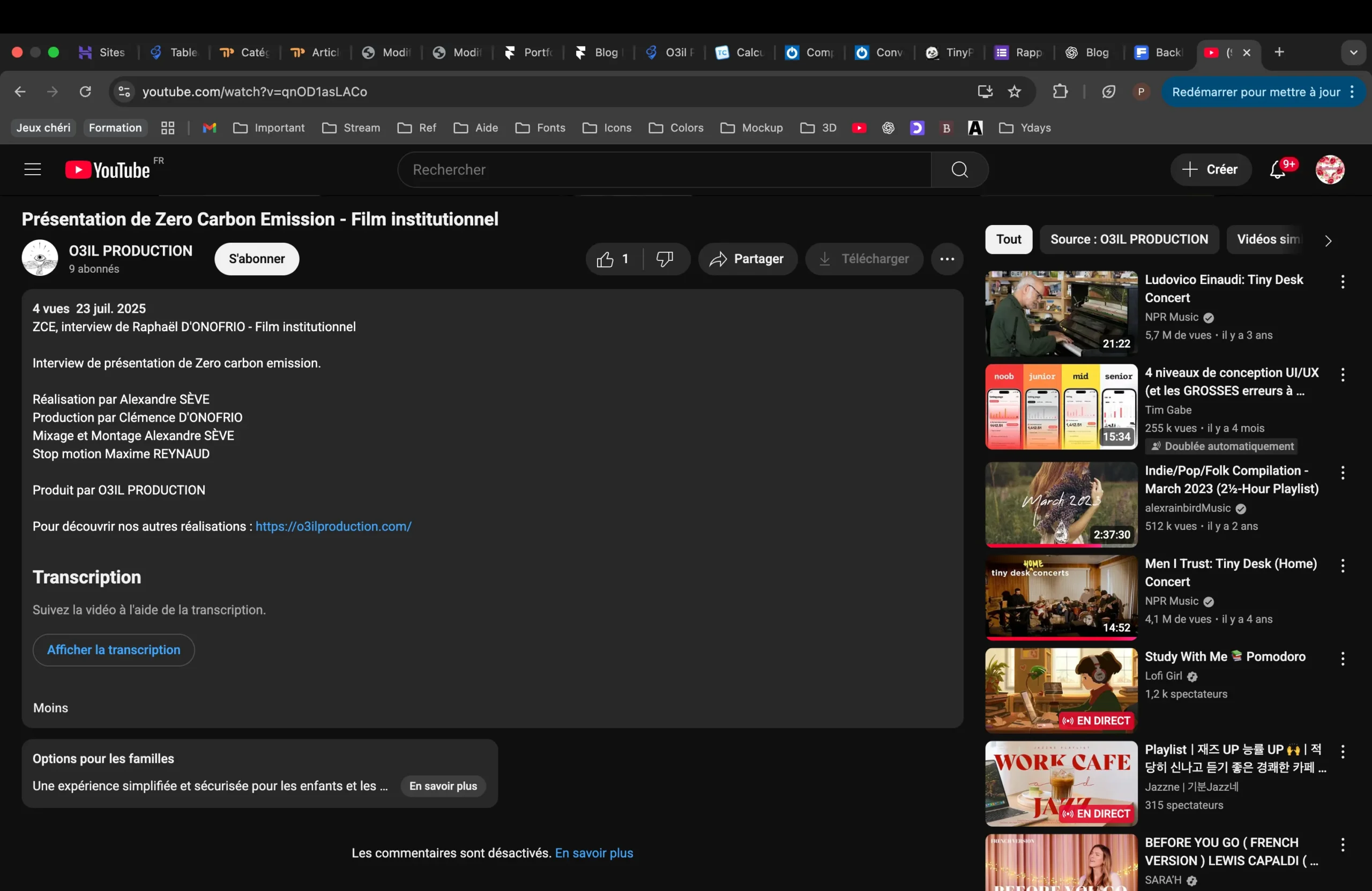 Capture d’écran d’une vidéo YouTube publiée par O3il Production, utilisée par Tiffanie comme exemple de backlink de qualité pour le SEO.